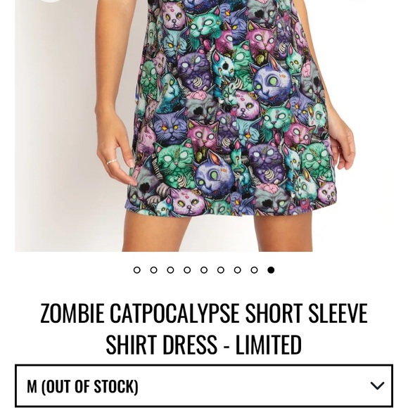 Blackmilk “ZOMBIE CATPOCALYPSE SHORT SLV SHIRT DRESS LIMITED” Size Medium M NWT - Picture 3 of 15